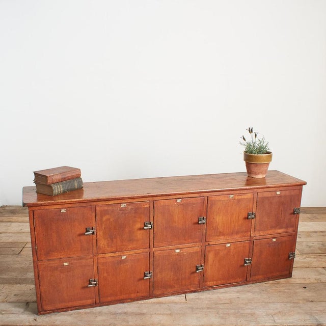 Vintage Bank of School Gym Wooden Storage Locker Sideboard, 1950s For Sale - Image 4 of 14