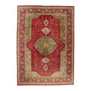 Vintage Red and Green Indian Agra Rug - 10'02 X 14'02 For Sale