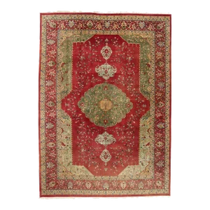 Vintage Red and Green Indian Agra Rug - 10'02 X 14'02