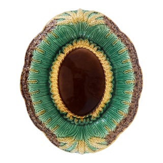 Antique 19thC Majolica Wheat Bread TrayPlatter C1880s For Sale