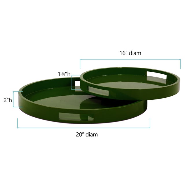 Wood Saint Tropez Round Tray Set of 2 - Wild Green For Sale - Image 7 of 10