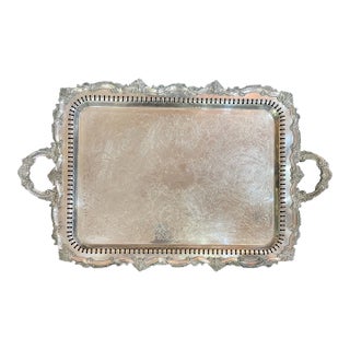 1940s Rideau Large Silver Plate Rectangular Serving Tray With Handles For Sale