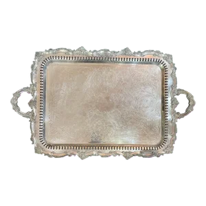 1940s Rideau Large Silver Plate Rectangular Serving Tray With Handles