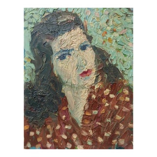 Mid 20th Century Impressionist Portrait of Woman in Red Dress Painting For Sale