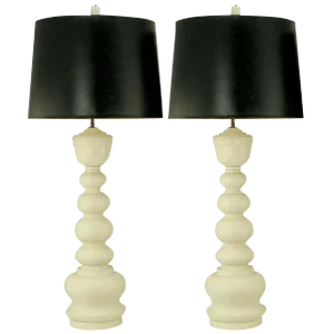 Turned White Lacquer Table Lamps After James Mont - a Pair