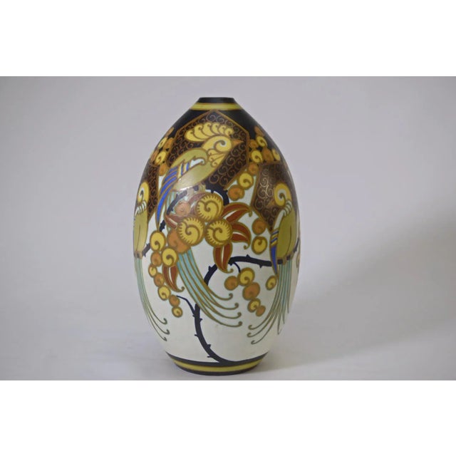 Art Deco Ceramic Porcelain Vase Birds of Paradise by Jan Wind, 1920s For Sale - Image 4 of 12