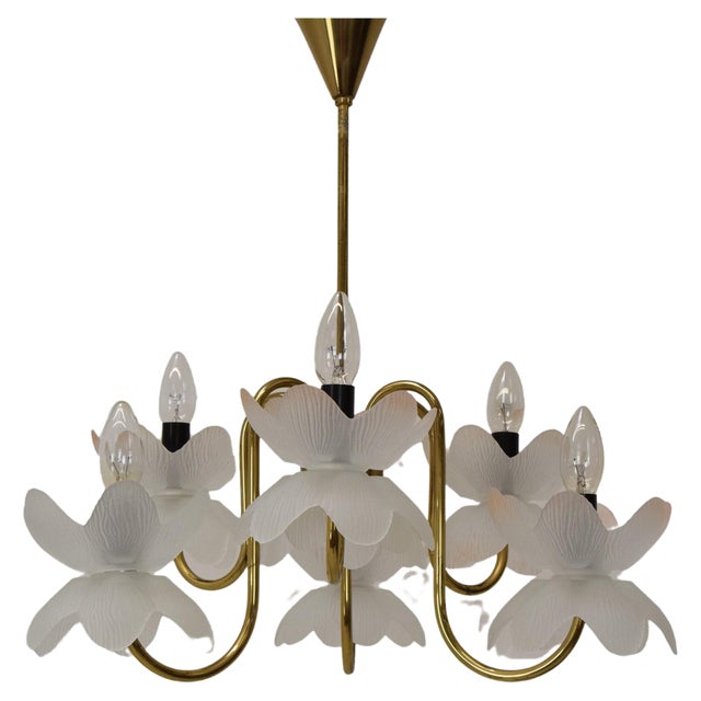 Mid-Century Glass Chandelier, 1970s For Sale