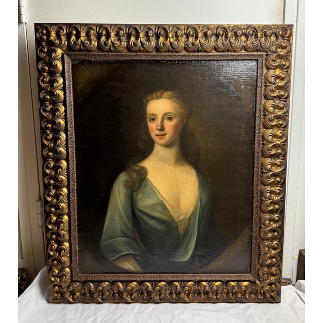 Wood Early 18th Century English Portrait of a Lady in Blue, Attributed to Enoch Seeman For Sale - Image 7 of 10