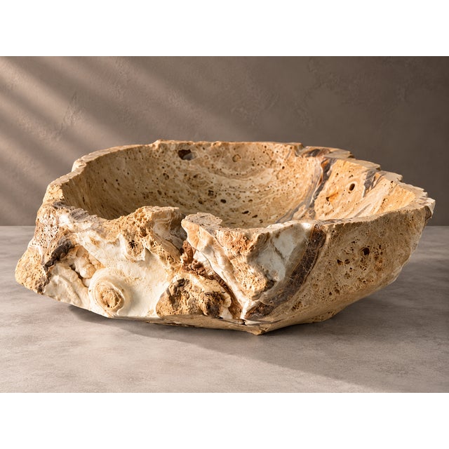 Antique Natural Onyx Stone Bowl | Handcrafted Organic Stone Bowl | Brutalist Tabletop Sculpture by Zarva Stone For Sale - Image 4 of 5