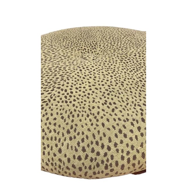 Sam Moore Safari Round Cocktail Ottoman With Carved Teakwood Frame and Cheetah Print Upholstery For Sale - Image 11 of 11