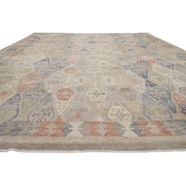 Tribal Contemporary Indian Oushak Rug, 11'07 X 14'09 For Sale - Image 3 of 10