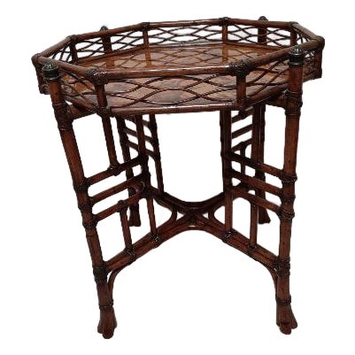 1980s Tommy Bahama Style Island Estate Key Largo Octagon End Table Rattan Tortoise For Sale