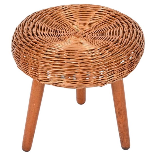 Mid-Century Stool or Side Table in Wicker and Wood by Tony Paul, Italy, 1950s For Sale - Image 11 of 11