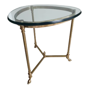 1970s Vintage Italian Rounded Tri Corner Brass and Glass Side Table