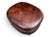 Brown Vintage Oval Brown Leather Ottoman With Brass Nailhead Trim and Carved Wood Feet For Sale - Image 8 of 9