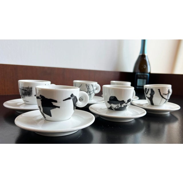 Rare Mario Giacomelli for Illy Set of Espresso Cups & Saucers - Set of 6 For Sale - Image 4 of 12