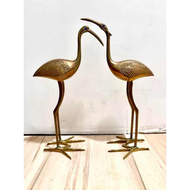 Brass Crane Figurines With Blue Glass Eyes - A Pair For Sale - Image 4 of 8