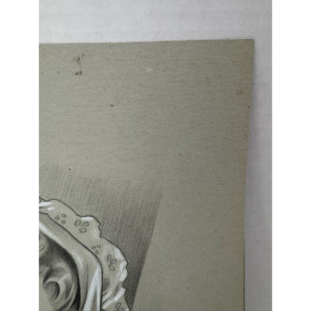1940s Original Signed Graphite Illustration of Young Girl in Bonnet, 11.5 × 9 In. For Sale - Image 4 of 6