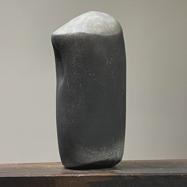 Vintage Minimalist Monolithic Raku Fired Black Stoneware Sculpture, Signed (Ca. 1970) For Sale - Image 4 of 8