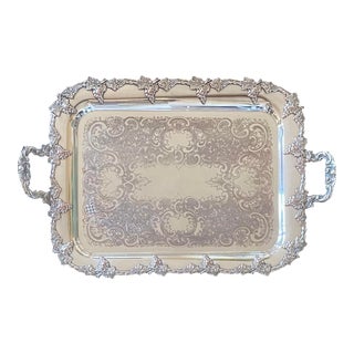 Antique English Traditional Large Silver-Plate Butlers Serving Tray For Sale
