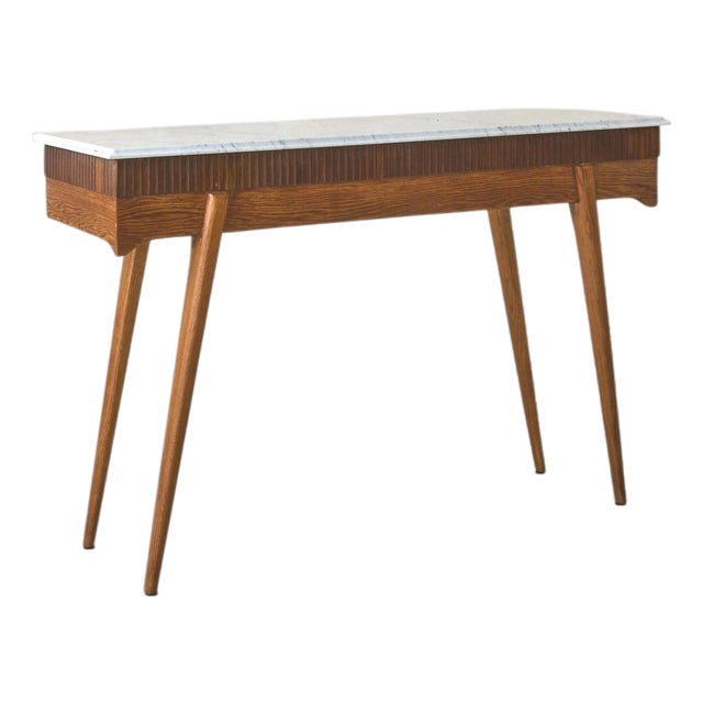 Italian Fluted Wood Console with Marble Top, 1950s For Sale