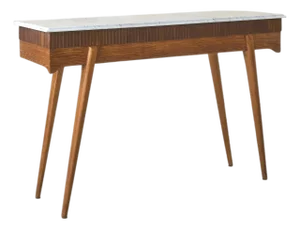Italian Fluted Wood Console with Marble Top, 1950s