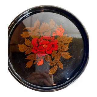 Japanese Lacquer Tray With Flowers For Sale