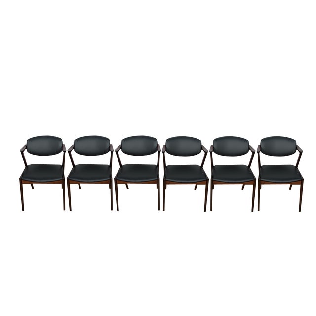 Mid-Century Model 42 Dining Chairs in Rosewood by Kai Kristiansen for Schou Andersen, 1960s, Set of 6 For Sale