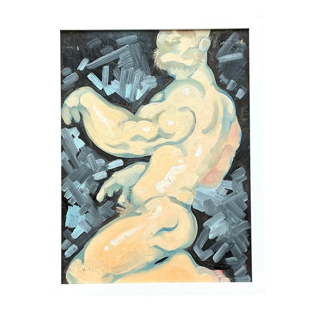 Vintage Boho Abstract Figurative Painting on Board For Sale