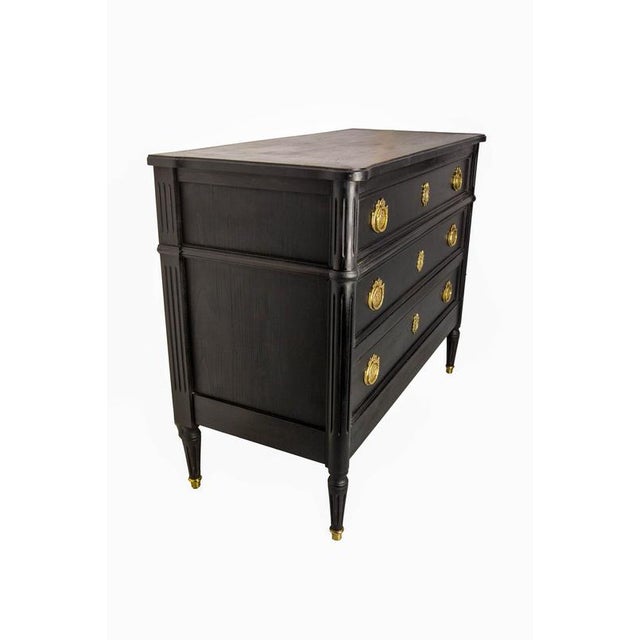 French Louis XVI Style Black Wood Chest of Drawers, 1980s For Sale - Image 11 of 12