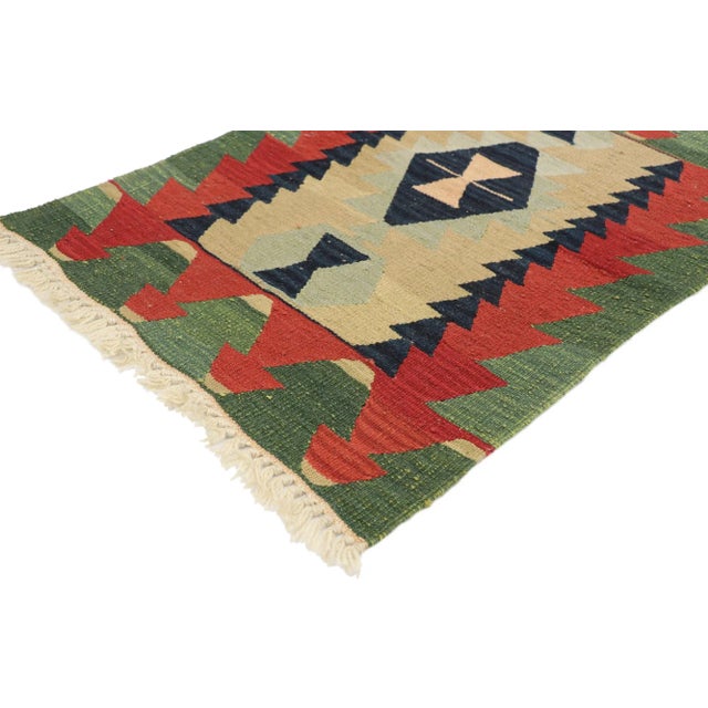 Vintage Persian Shiraz Kilim Rug with Tribal Style 02'00 x 02'10. Full of tiny details and a bold expressive design...