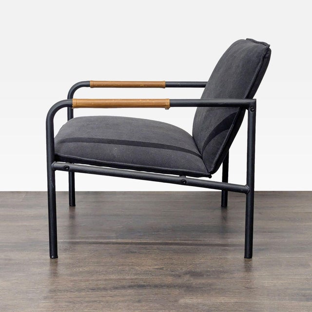 Modern Sauder Boulevard Modern Black Lounge Chair With Metal Frame and Wood Accents For Sale - Image 3 of 8