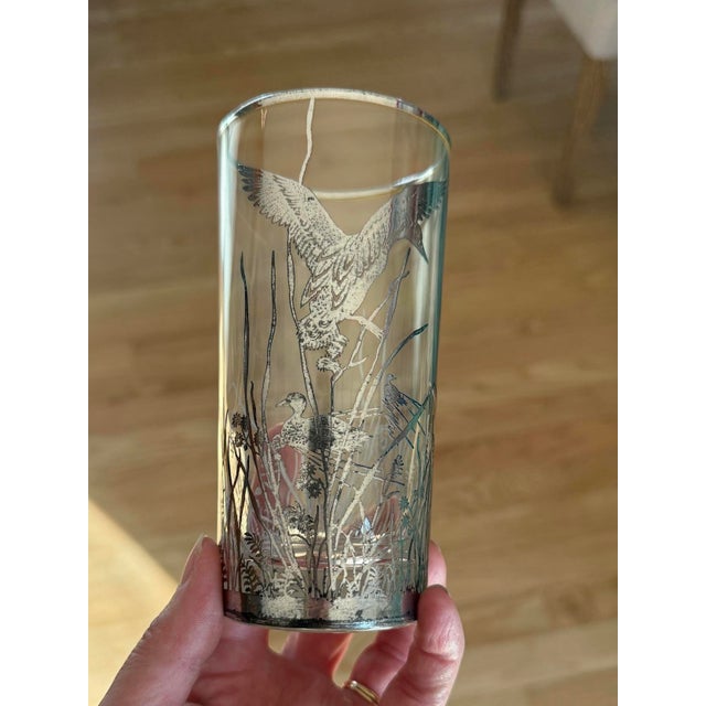 Mid 20th Century Barware Rockwell Silver Glass Ducks & Reeds Sterling Silver Overlay Set of 25 With Platter and Pitcher For Sale - Image 12 of 12