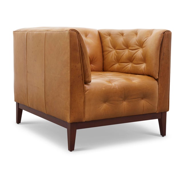 Wood Modern Tufted Leather Chair For Sale - Image 7 of 7