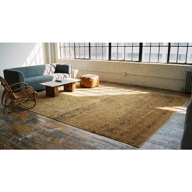 1920s Beige Geometric Antique Indian Indian Amritsar Rug 11' X 13'6" Hand Knotted Wool Carpet For Sale - Image 9 of 9