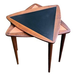 1960s Set of 2 Walnut Attributed to Arthur Umanoff Guitar Pick Triangular Nesting Tables For Sale