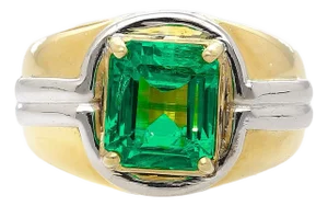 Agl Certified 3.98 Carat Colombian Emerald 18k Gold Platinum Mens Ring, Size 8.5