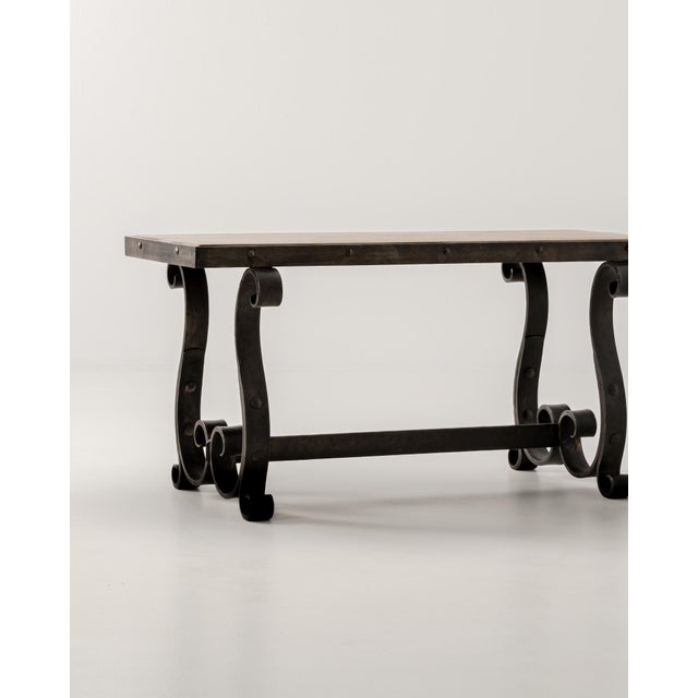 1940s Wrought Iron Coffee Table With Wood Top For Sale - Image 9 of 14
