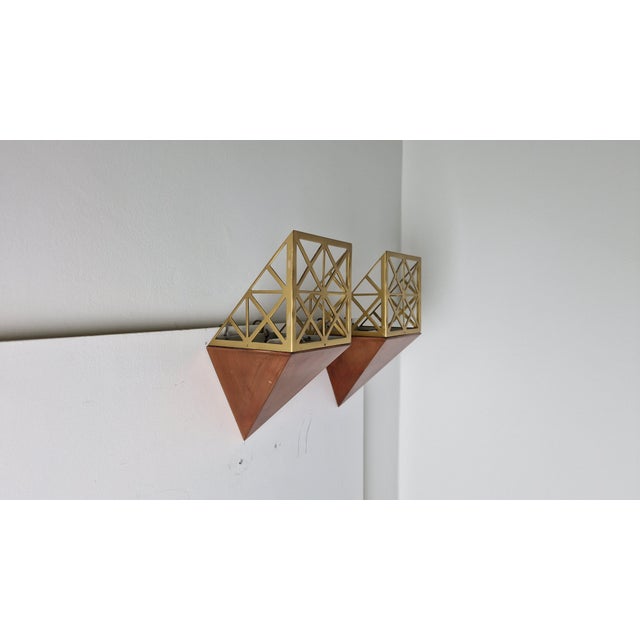 Wall Lamps in Brass Sheet and Cast Brass attributed to Luca Scacchetti, 1980s, Set of 2 For Sale - Image 4 of 11