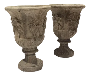Antique Cast Stone Garden Urns - a Pair