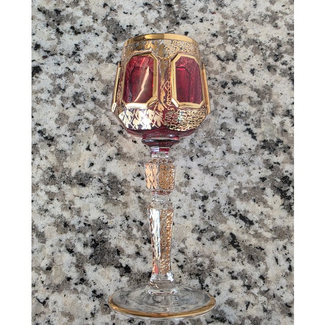 Early 20th Century Moser Bohemian Cut to Clear Paneled Cranberry Red Gold Gilt Stemmed Cordial Glasses - Set of 8 For Sale - Image 18 of 18