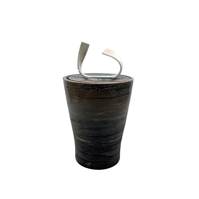 Mid-Century Modern Style Dark Green Artistic Ceramic Vase, Gabriele Bucci Italy Ca. 2000s For Sale - Image 4 of 11