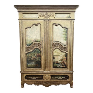 Vintage French Country Style Armoire Painted With Murals by Thomasville For Sale