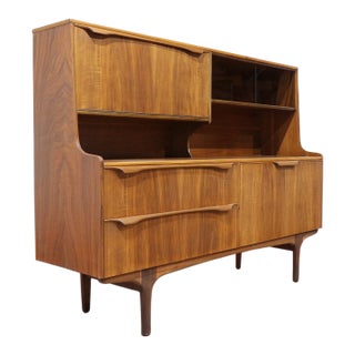 Mid Century Modern Vintage Teak Credenza Buffet Hutch by S Form Danish Style For Sale
