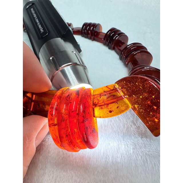 Vintage Baltic Amber Slab Necklace | 53.3g Hand‑Cut Cognac Amber | Sterling Clasp For Sale - Image 14 of 18