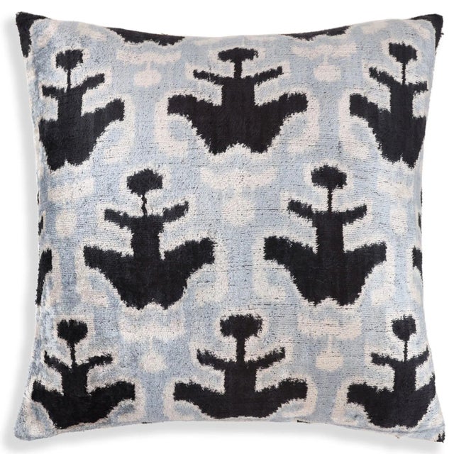 "Size: 20x20 inches Handcrafted from 100% silk velvet, naturally vegetable-dyed for an organic sheen Iconic black Ikat...