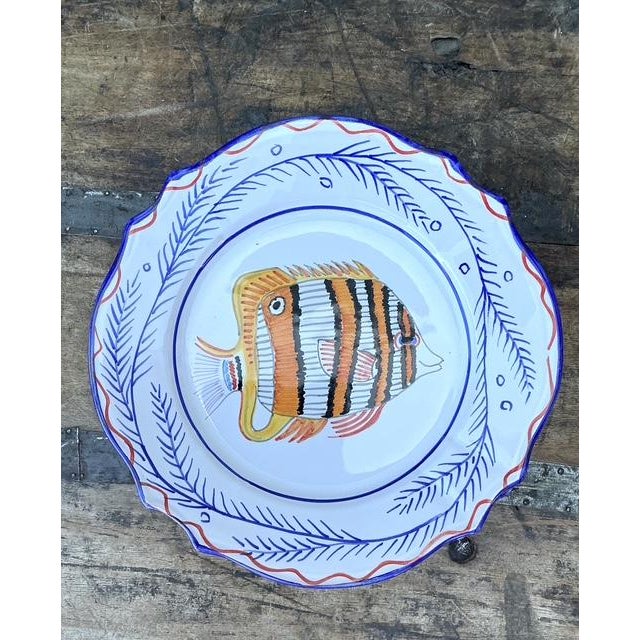 Mediterranean Vintage Italian Hand Painted Fish Plates - Set of 12 For Sale - Image 3 of 12