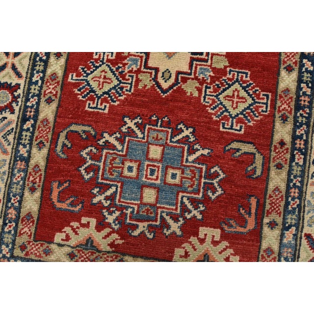 Kazak Runner 2’8” X 6’6” Red Wool Tribal Hand-Knotted Oriental Rug For Sale - Image 4 of 12