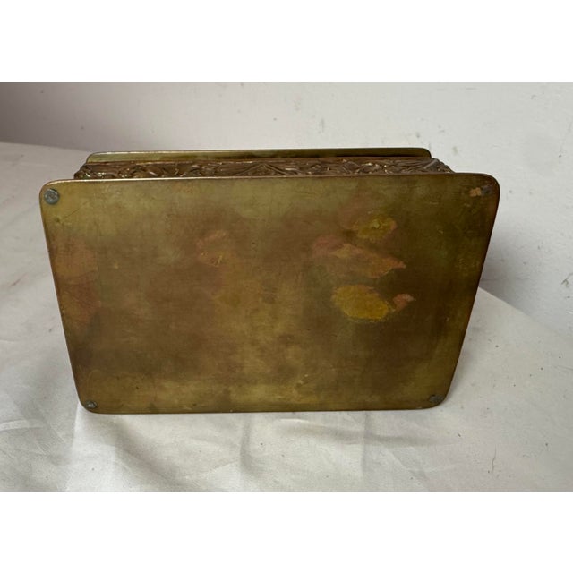 Antique 19th Century Hand Tooled Copper Carved Jade Stone Wood Cigarette Box For Sale - Image 13 of 13