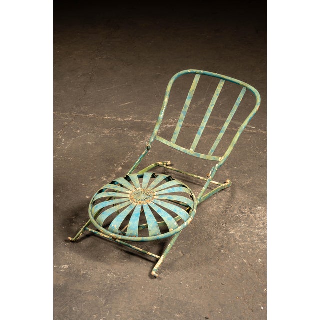1930s Pair of Vintage François Carré Wrought Iron "Sunburst" Folding Garden Chairs For Sale - Image 5 of 8